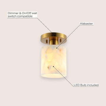 Jules 5.13" 1-Light Modern Contemporary Alabaster/Iron Cylinder LED Semi Flush Mount - JONATHAN Y